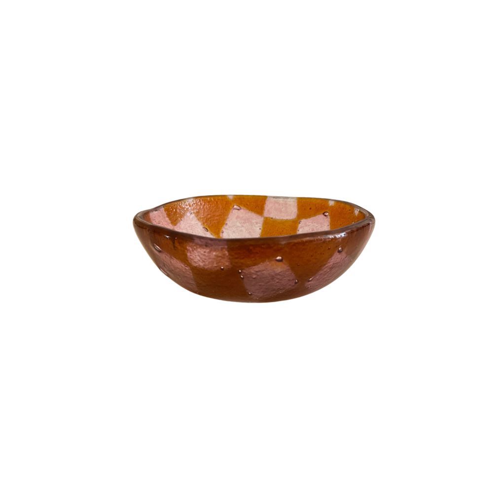 Schaaltje glas XS - Roze/oranje ruit