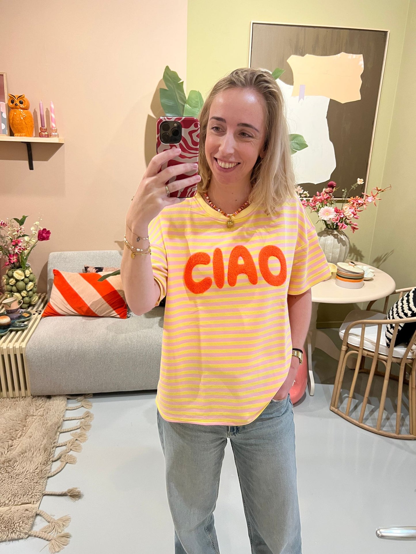 T-shirt Ciao - Geel/roze
