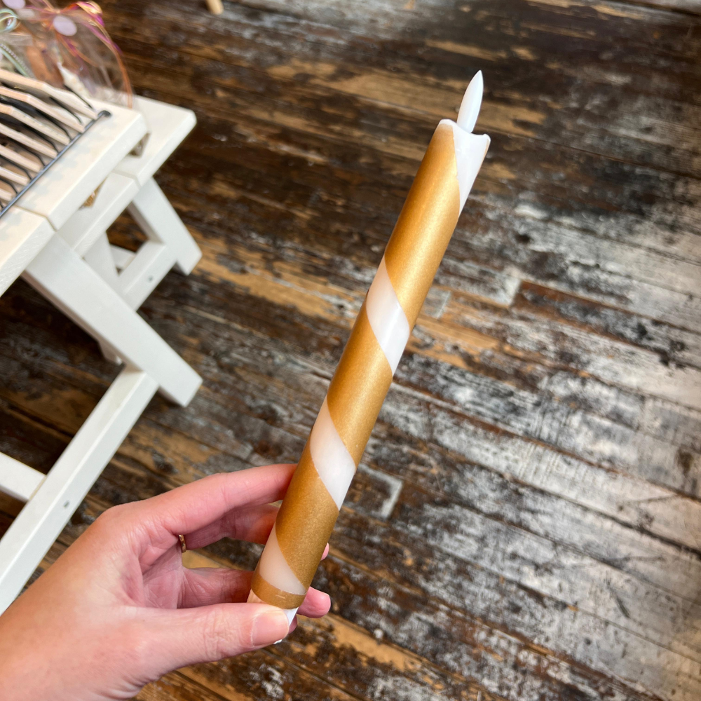 Led Kaars - Swirl Goud/Wit