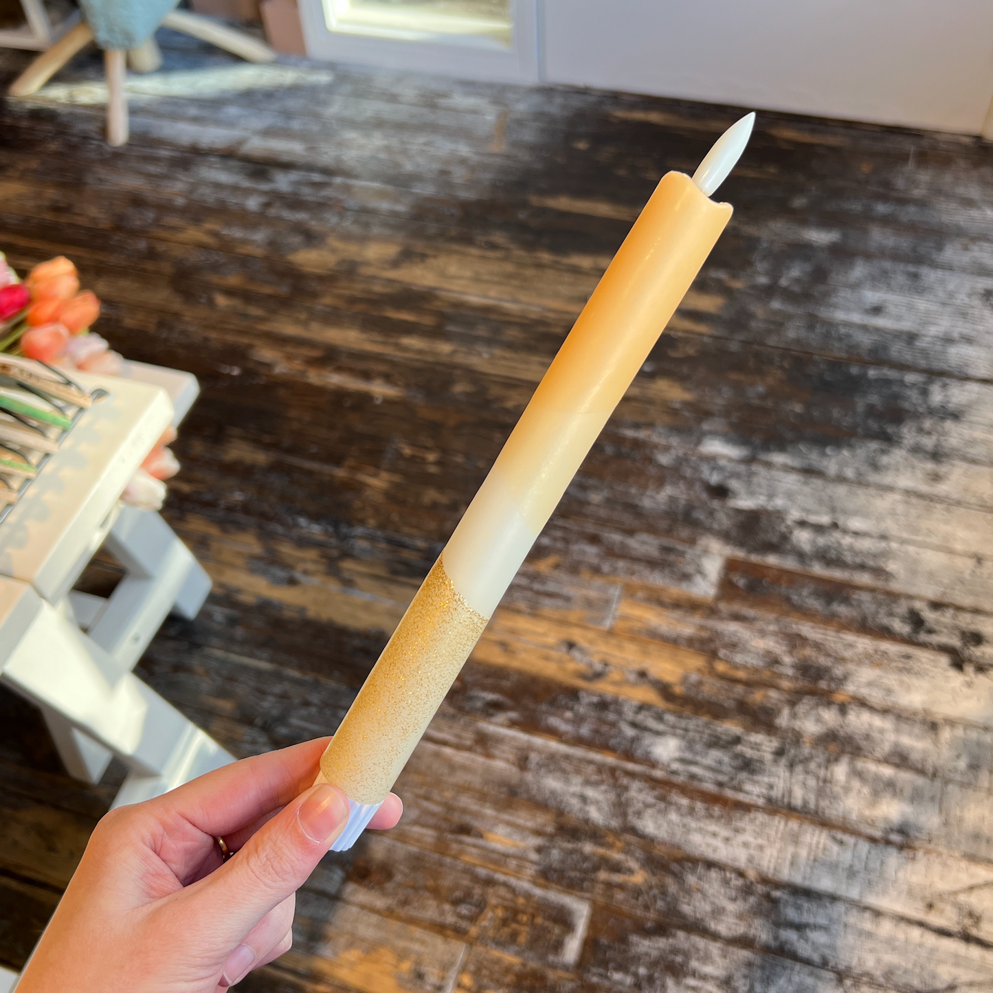 Led kaars - Dip Dye Terra/Beige/Glitter