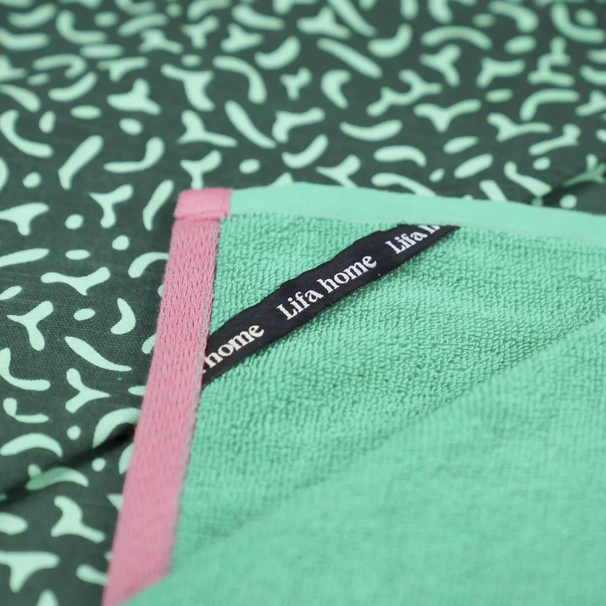 Lifa Home - Theedoek en Handdoek Set - Groen/Roze