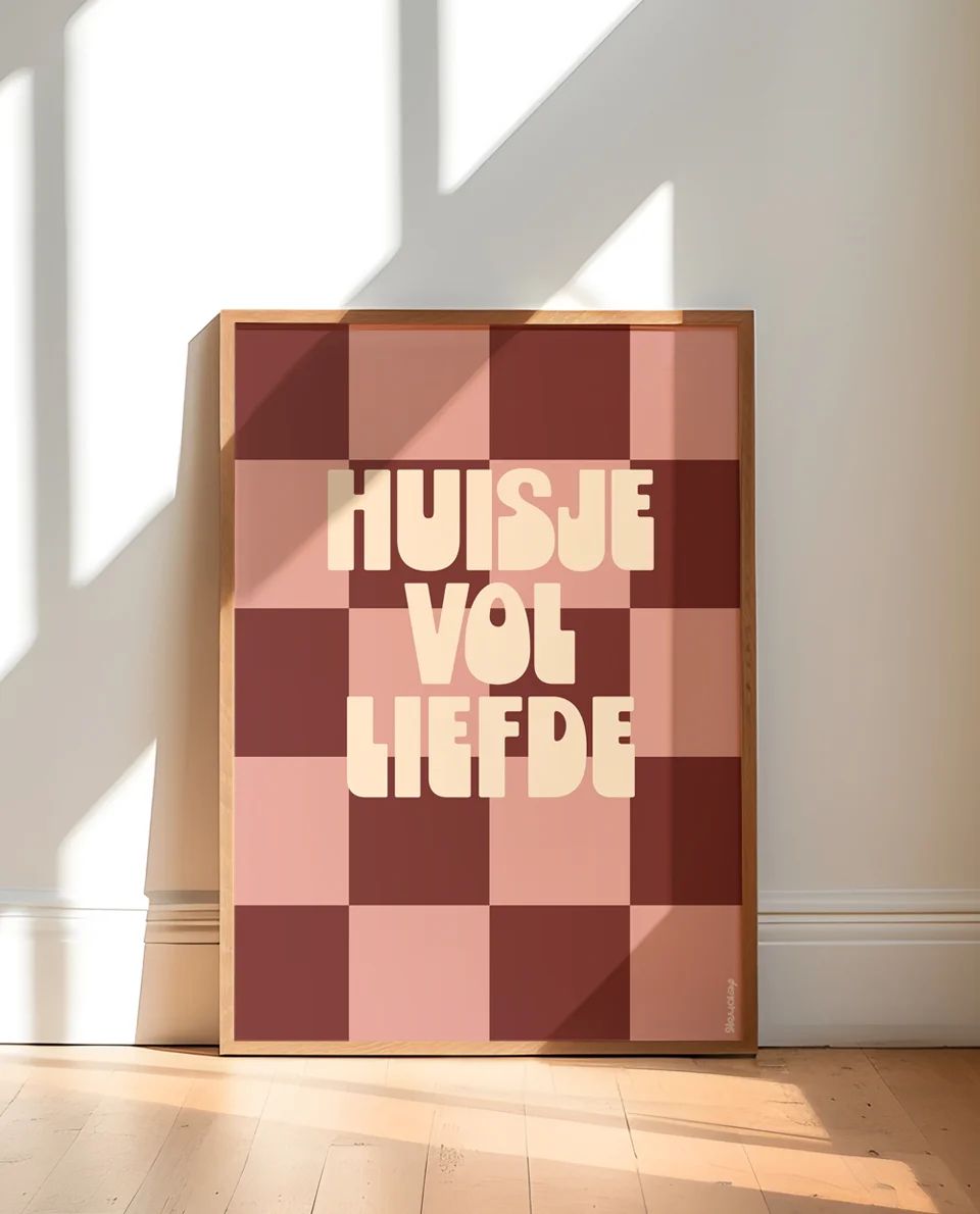 Heyday - Poster Huisje vol liefde - Bruin/Roze
