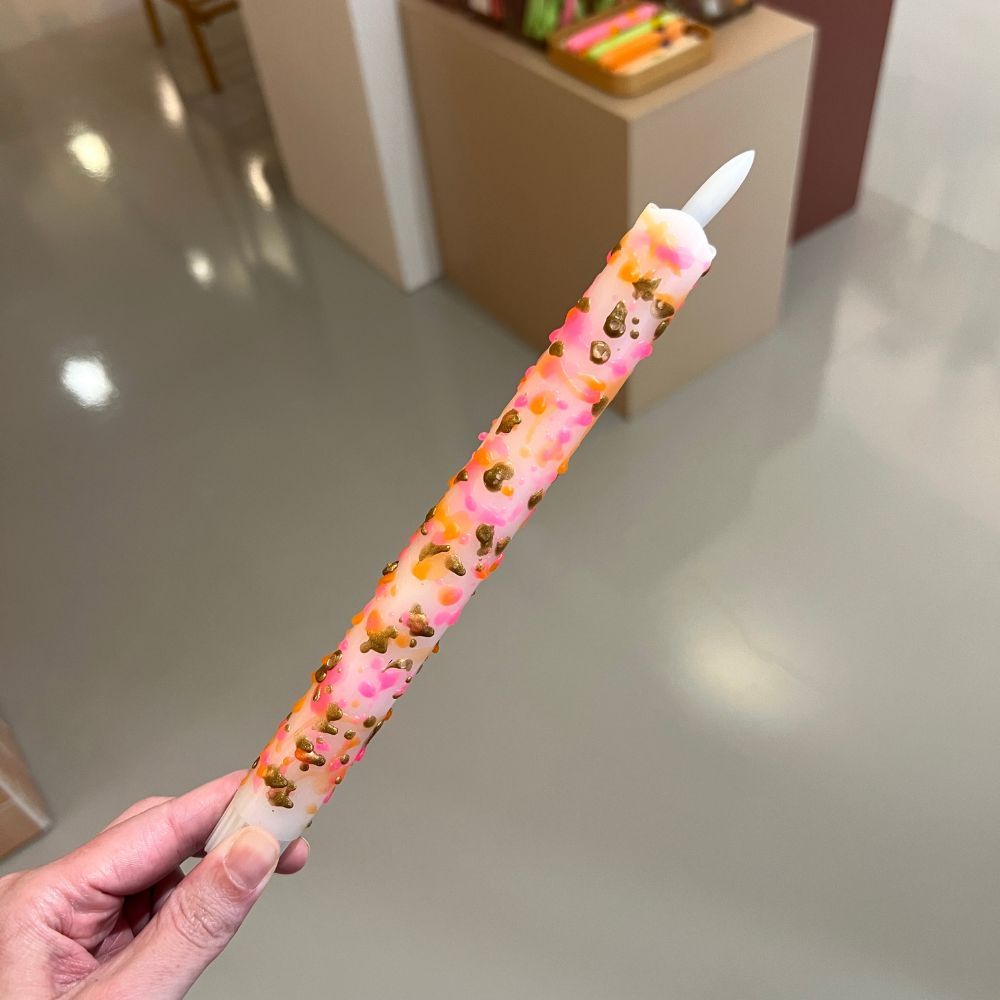 Led Kaars - Disco neon roze/oranje/goud