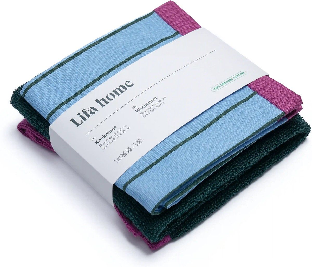 Lifa Home - Theedoek en Handdoek Set - Vivid Blue Green