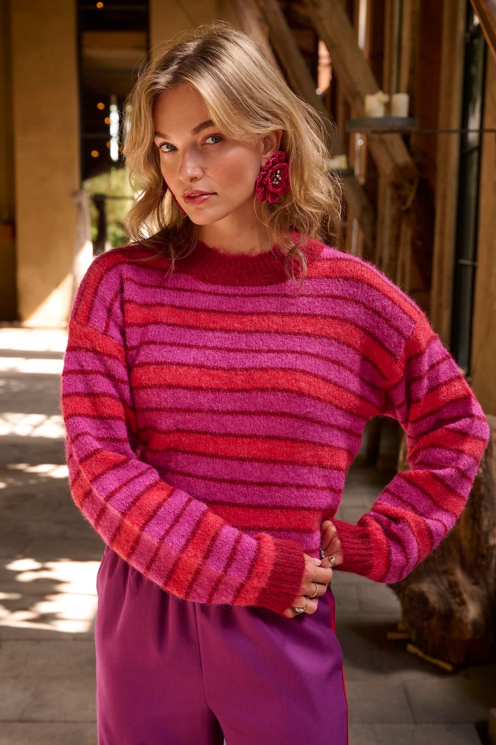 Ydence | Knitted Sweater Aria | Fuchsia/red