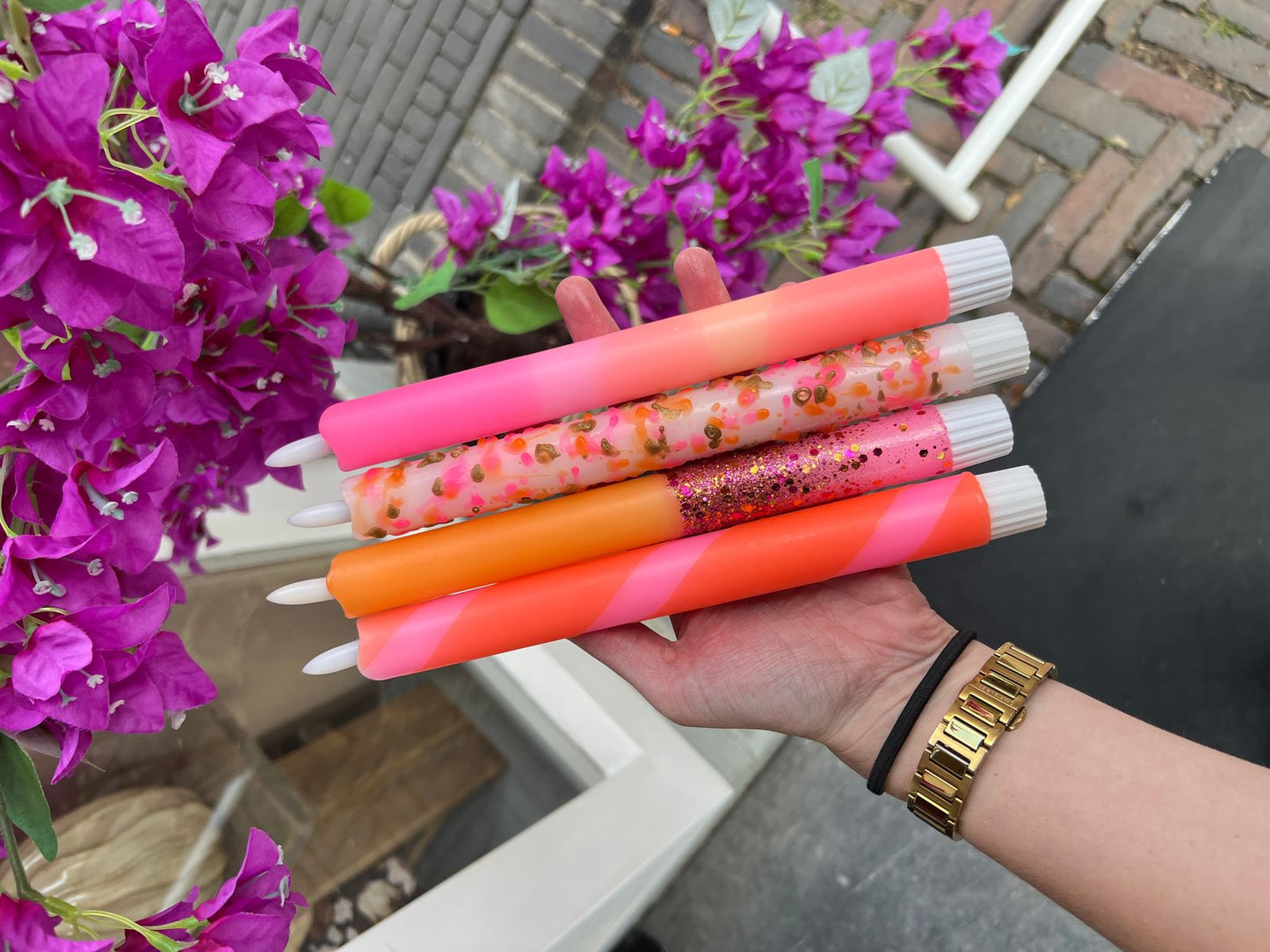 Led Kaars - Glitter Oranje/Roze