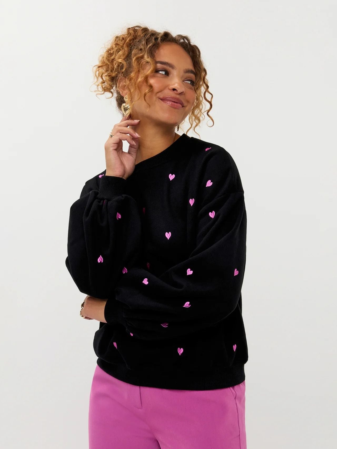 Ydence | Sweater Hearts | Black/fuchsia purple