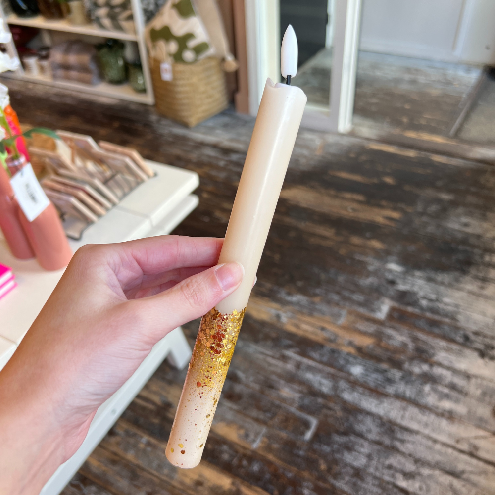 Led Kaars - Glitter Beige