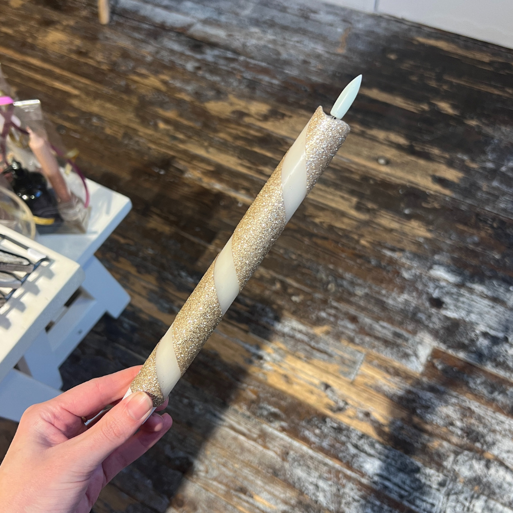 Led Kaars - Swirl Beige/Glitter