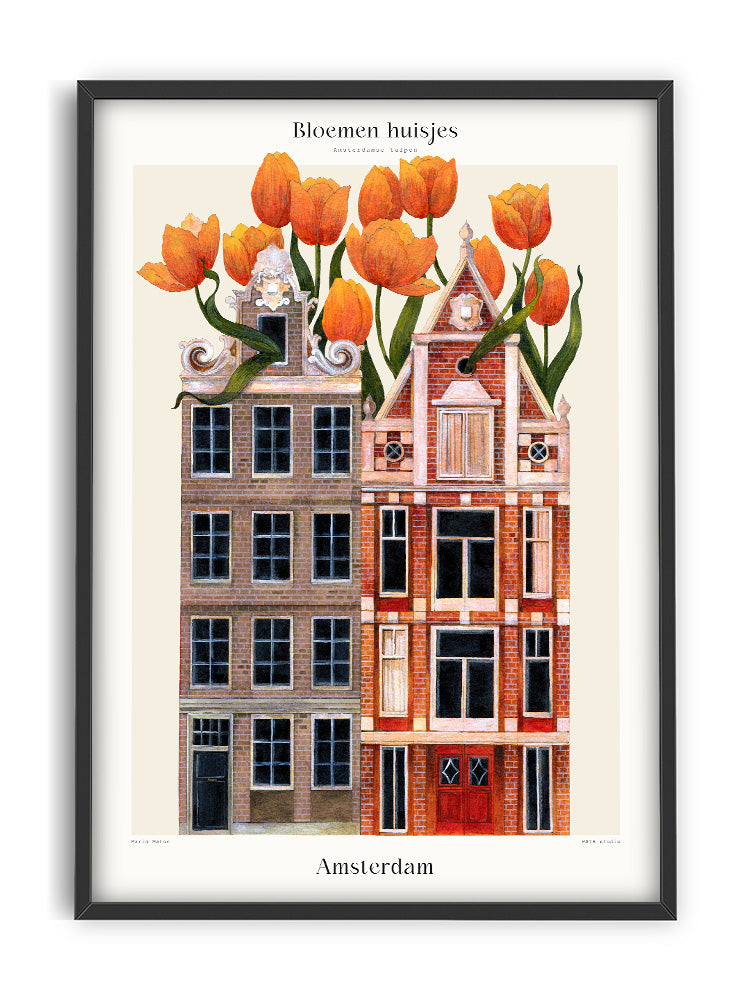 Poster - Bloemen Huisjes Amsterdam 30x40cm