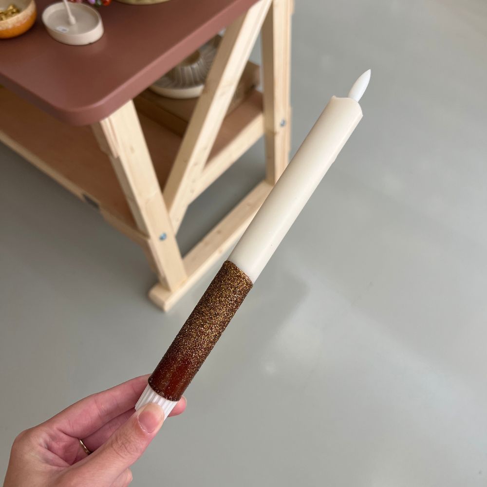 Led Kaars - Beige/Bruin fijne glitter