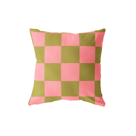Buitenkussen - Geblokt Groen/Roze