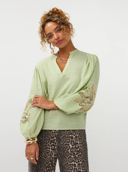 Ydence | Blouse Rose | Soft green