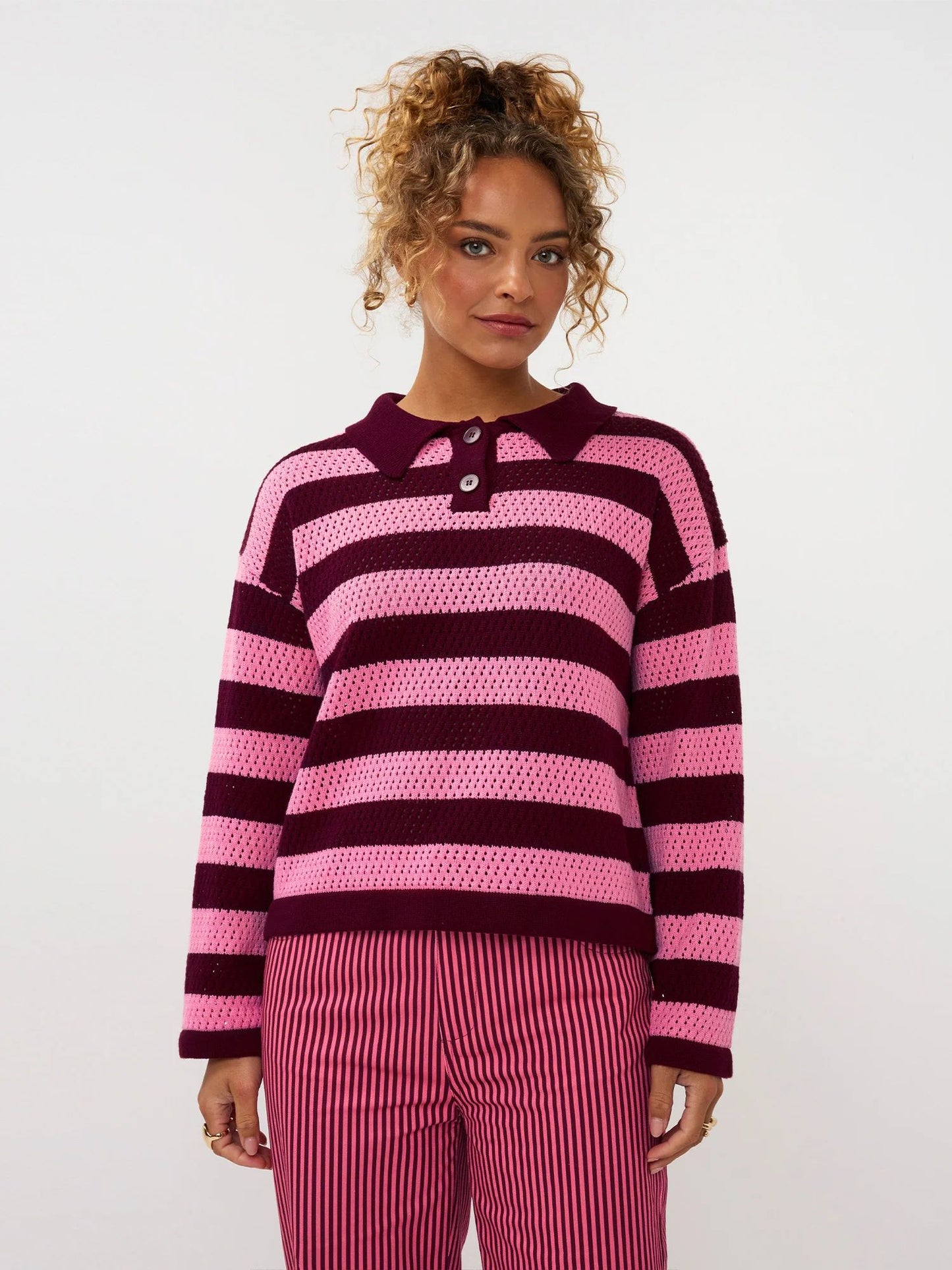 Ydence | Knitted top Agnes | Burgundy/coral pink