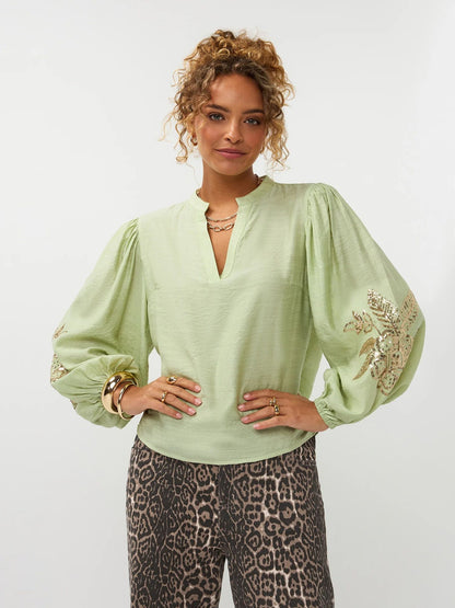 Ydence | Blouse Rose | Soft green