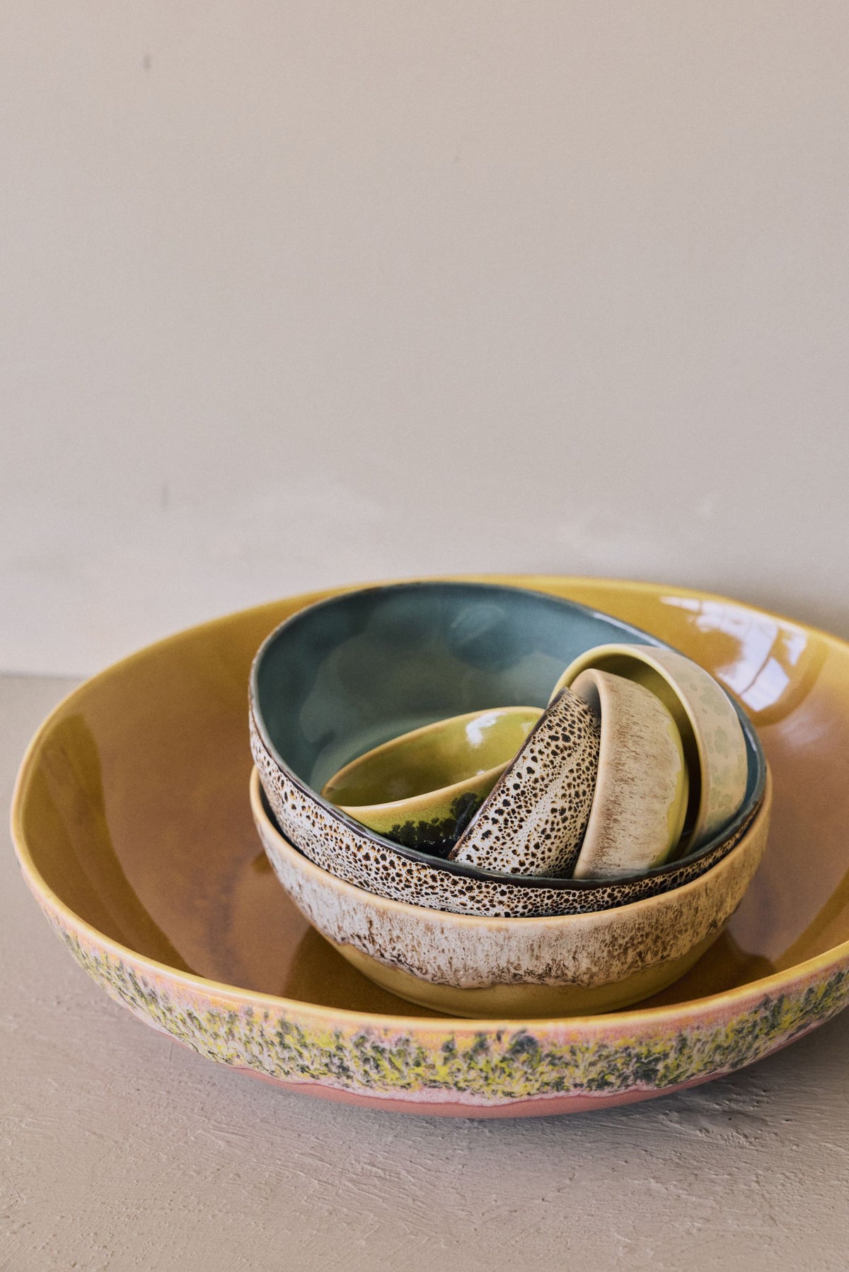 PRE-ORDER - HKLIVING - 70s ceramics: Pasta borden set van 2 - Custard