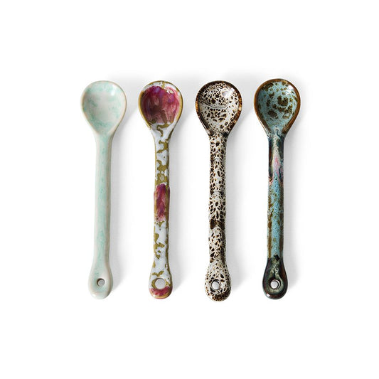 PRE-ORDER - HKLIVING - 70s ceramics: Lepels set van 4 - Marine