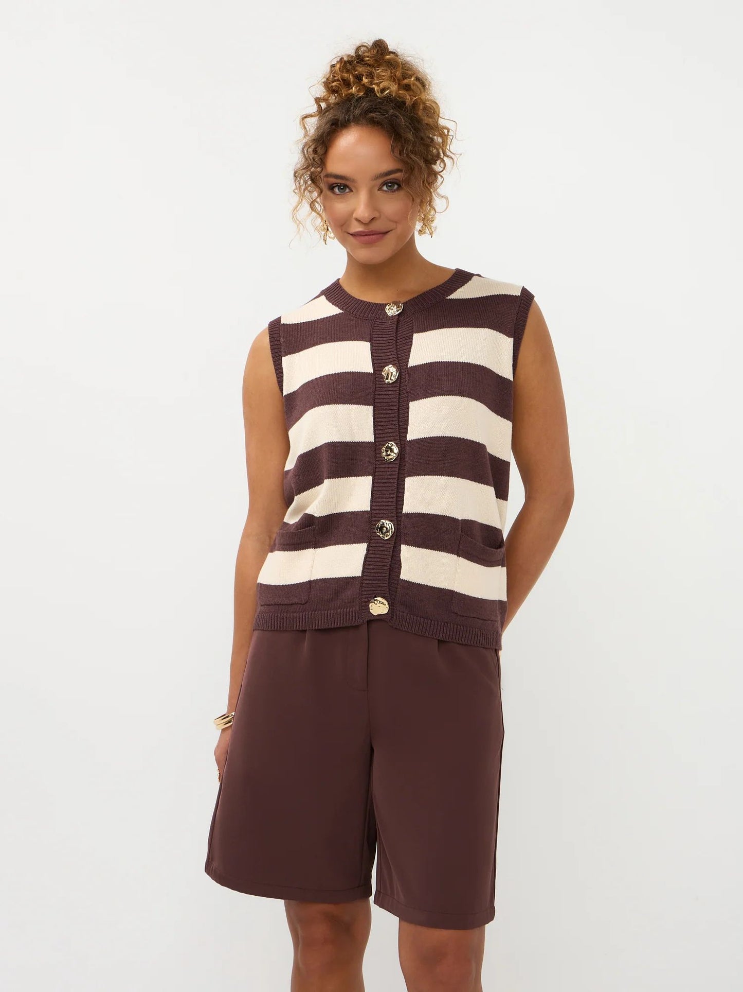 Ydence | Knitted Top Judith | Brown/ecru