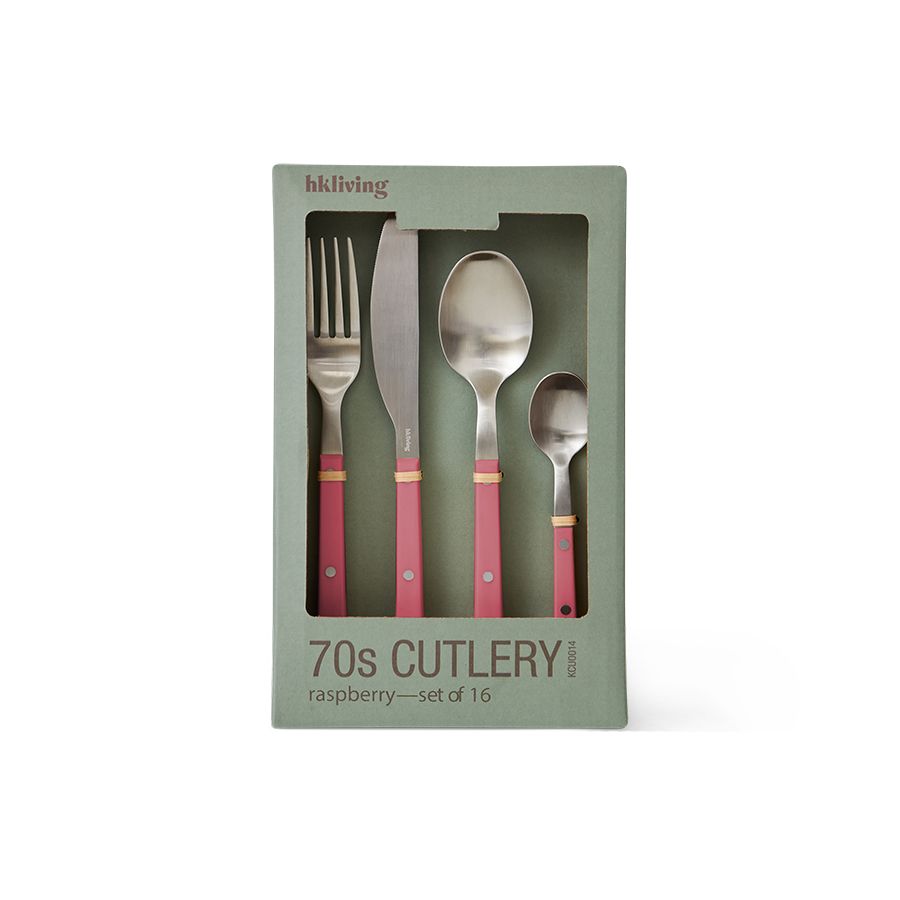 HKLIVING - 70s bestekset 16-delig - Raspberry