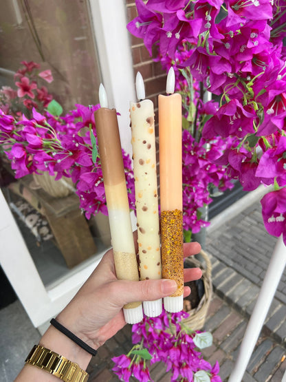 Led Kaars - Dip dye bruin/terra/beige/glitter