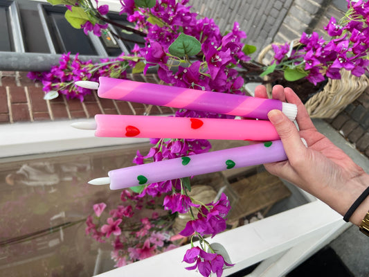Led kaars - Hartjes lila/groen