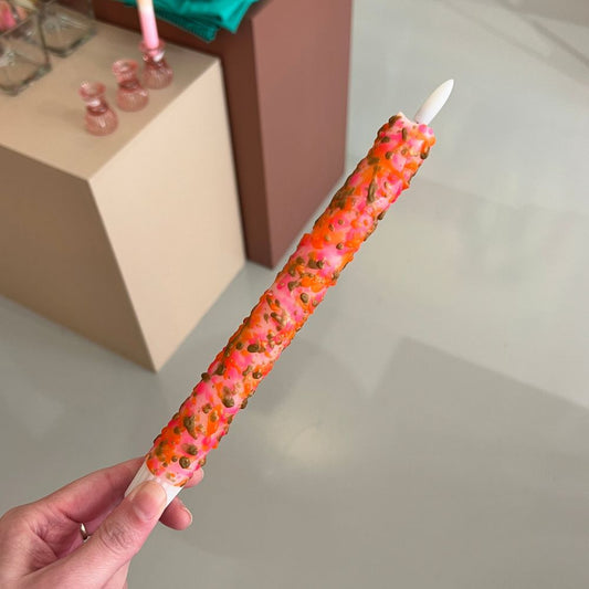 Led Kaars - Disco neon roze/oranje/goud