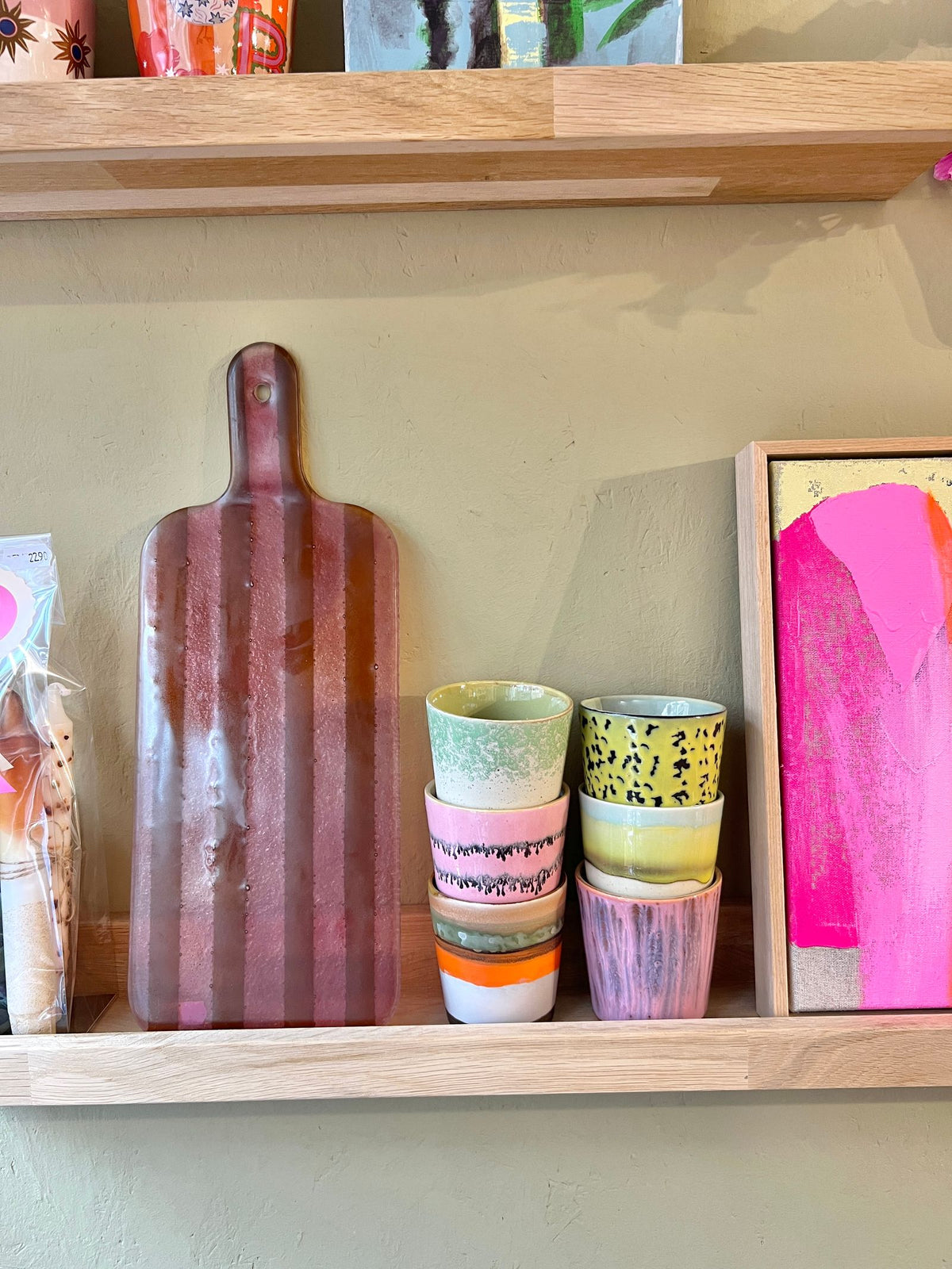 Borrelplank glas S - Roze/Oranje