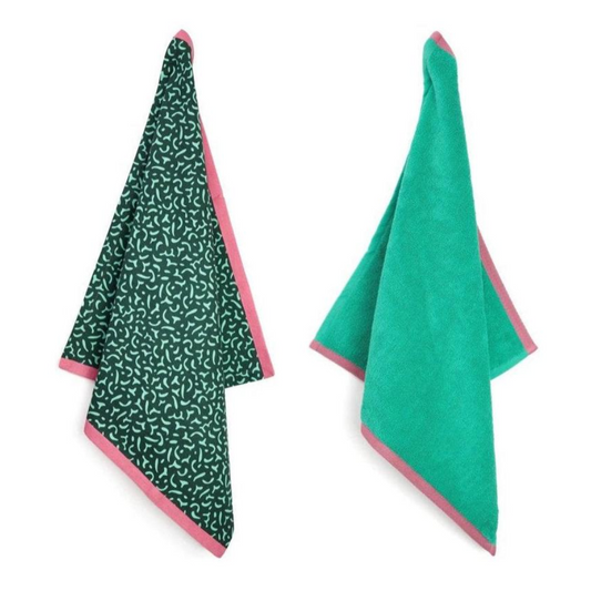 Lifa Home - Theedoek en Handdoek Set - Groen/Roze