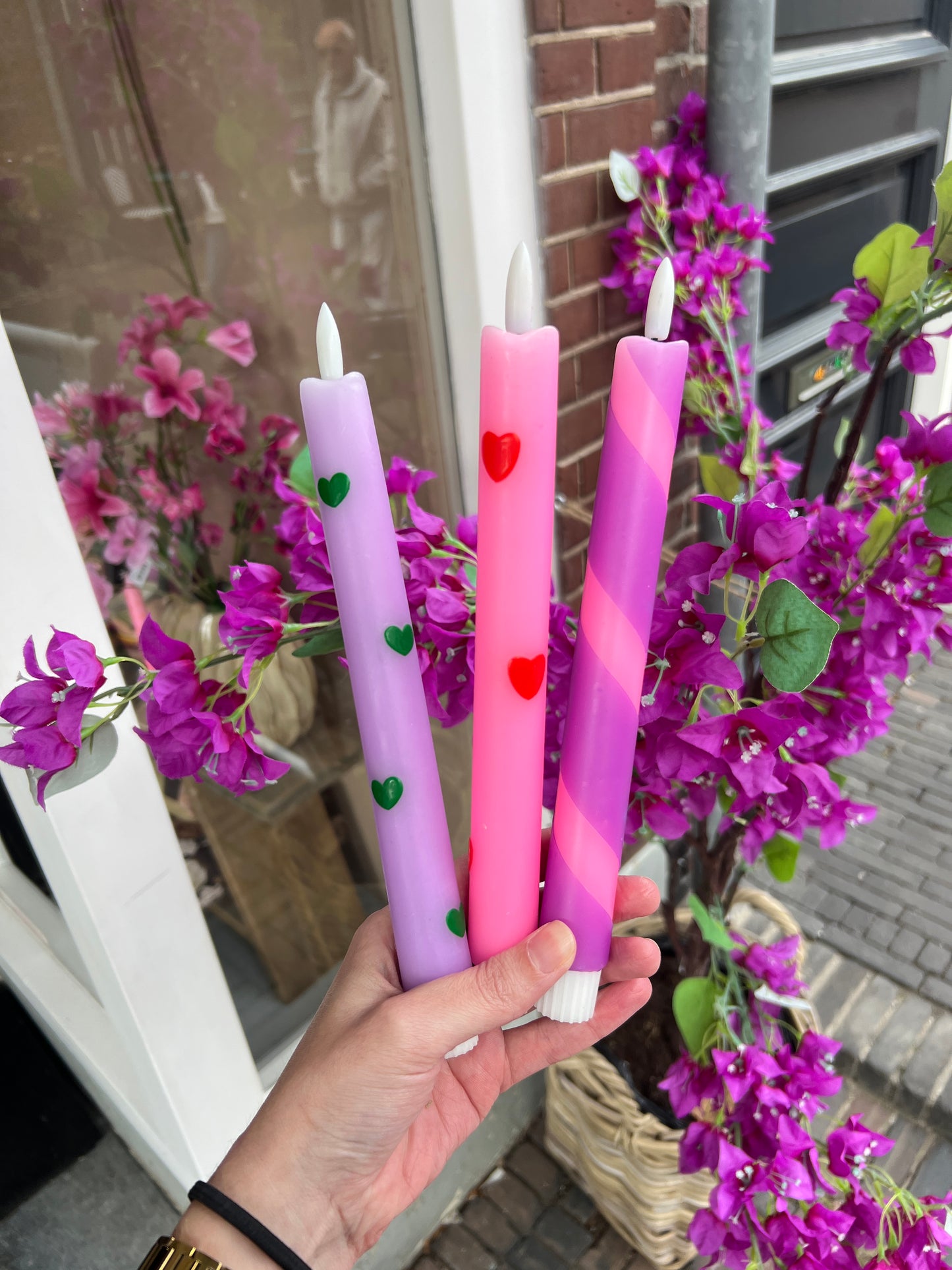 Led kaars - Hartjes lila/groen