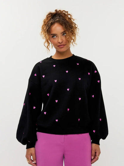 Ydence | Sweater Hearts | Black/fuchsia purple