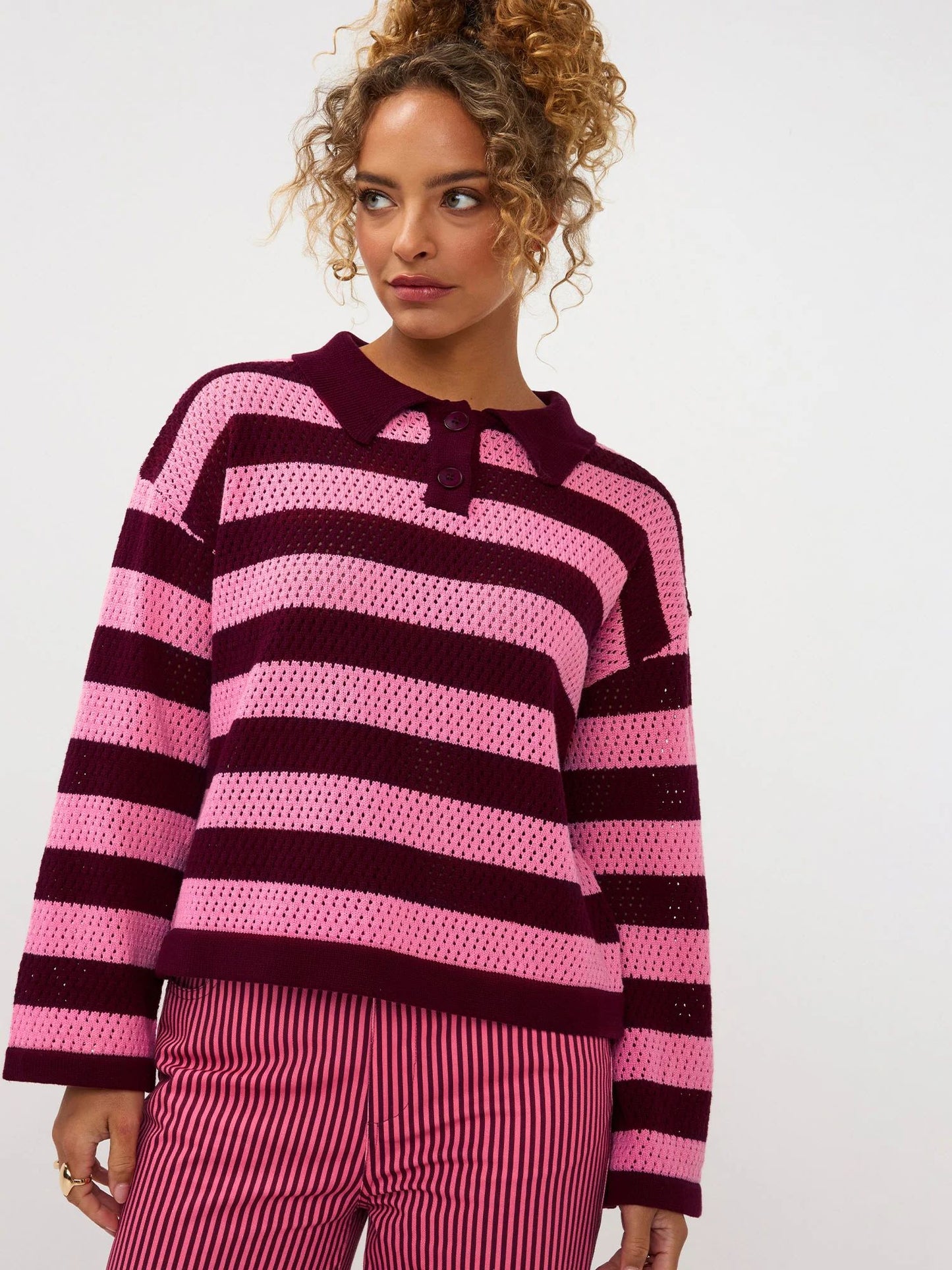 Ydence | Knitted top Agnes | Burgundy/coral pink