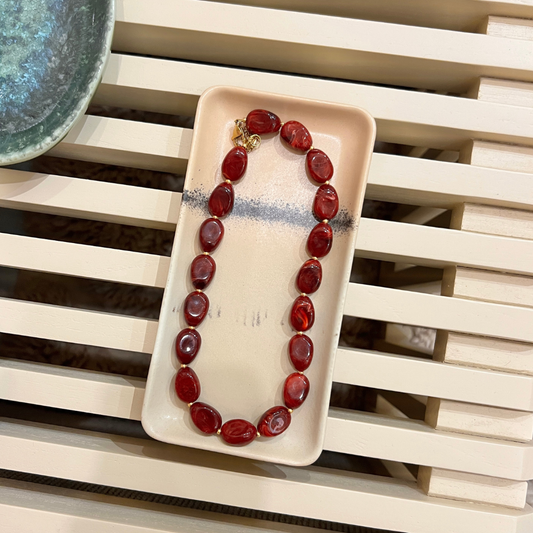 Ketting - Ovale kralen - Donkerrood