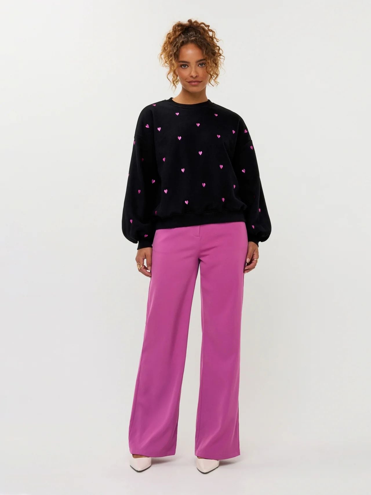 Ydence | Sweater Hearts | Black/fuchsia purple
