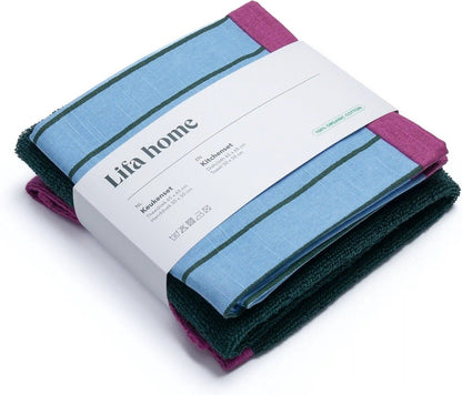 Lifa Home - Theedoek en Handdoek Set - Vivid Blue Green
