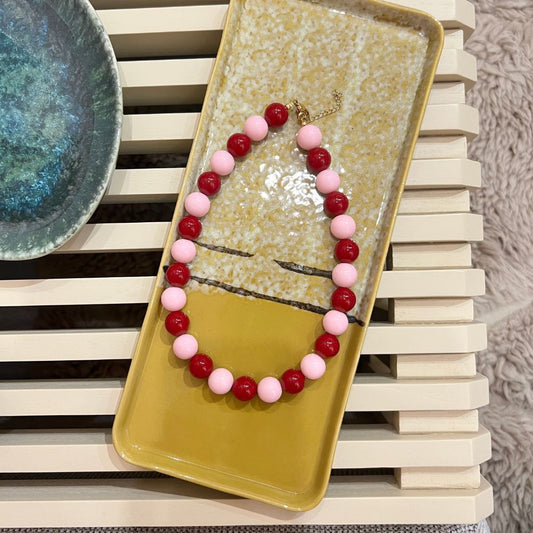 Kralenketting - Donkerrood/lichtroze