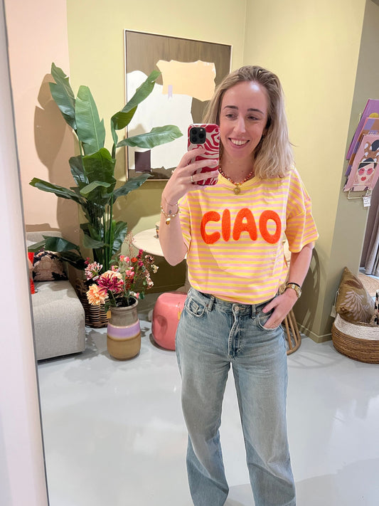 T-shirt Ciao - Geel/roze