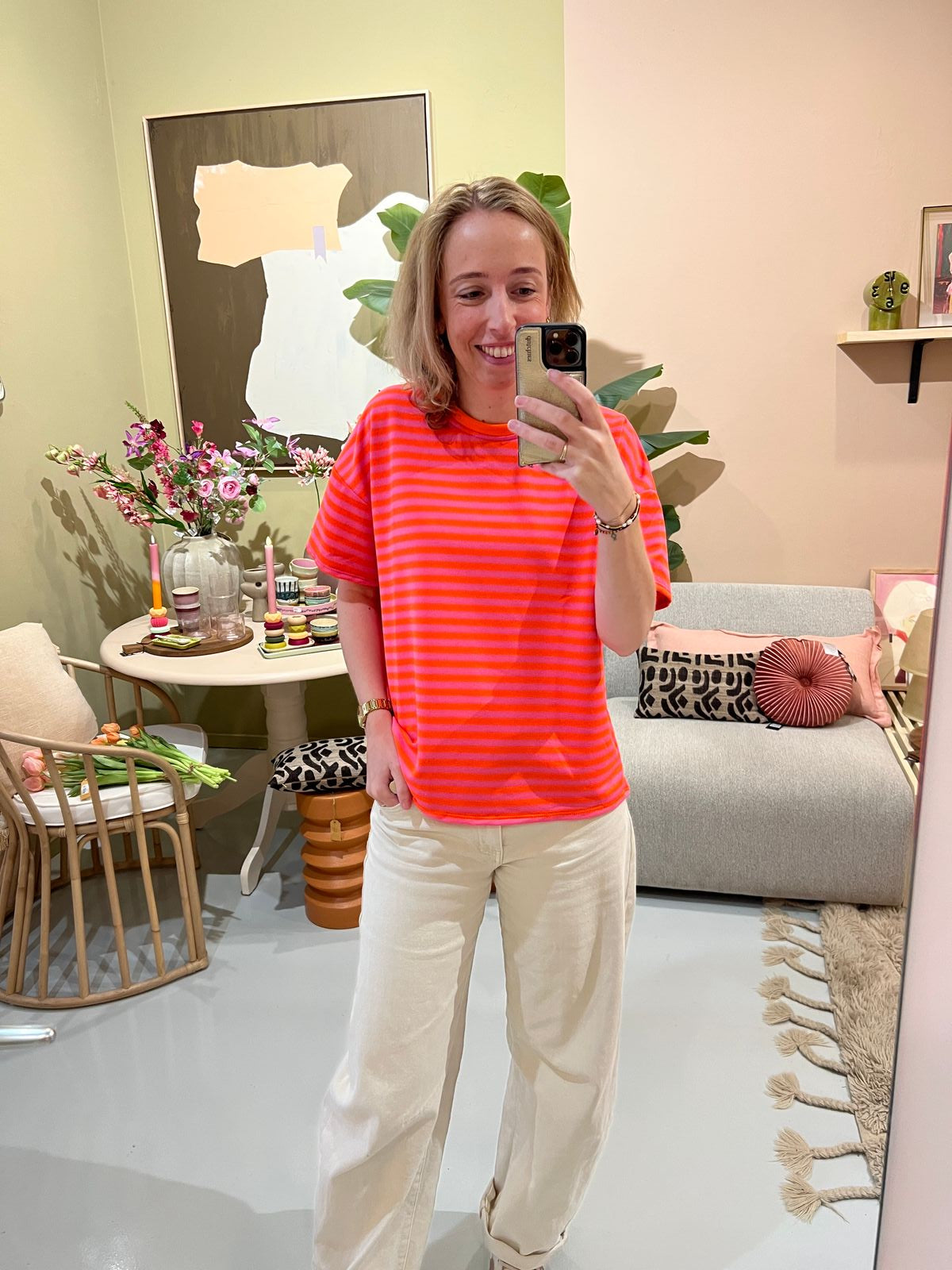 T-shirt Baudien - Neon Oranje Roze