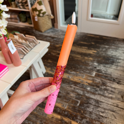 Led Kaars - Glitter Oranje/Roze