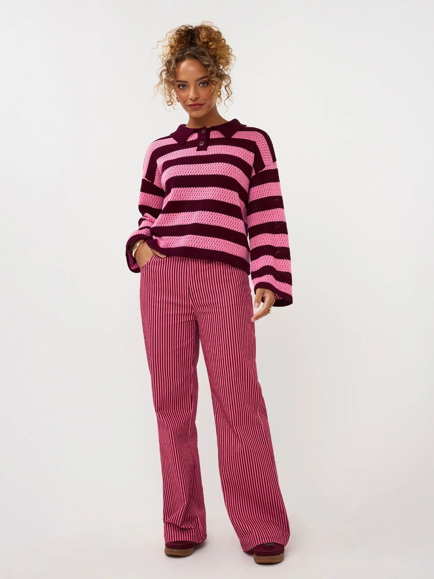 Ydence | Knitted top Agnes | Burgundy/coral pink