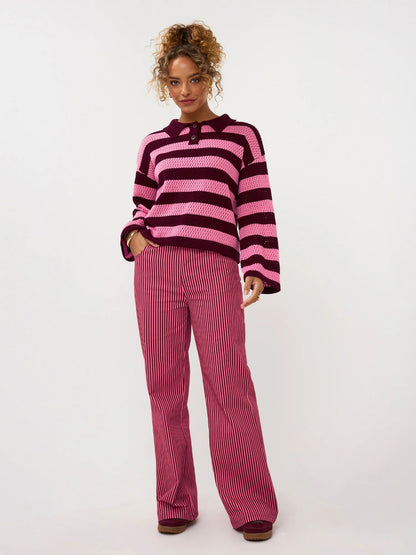 Ydence | Knitted top Agnes | Burgundy/coral pink