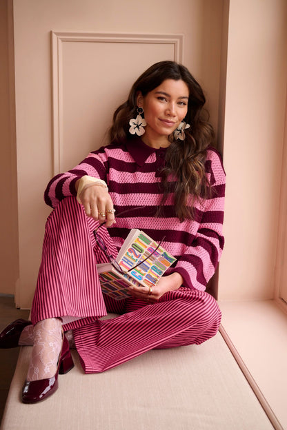 Ydence | Knitted top Agnes | Burgundy/coral pink