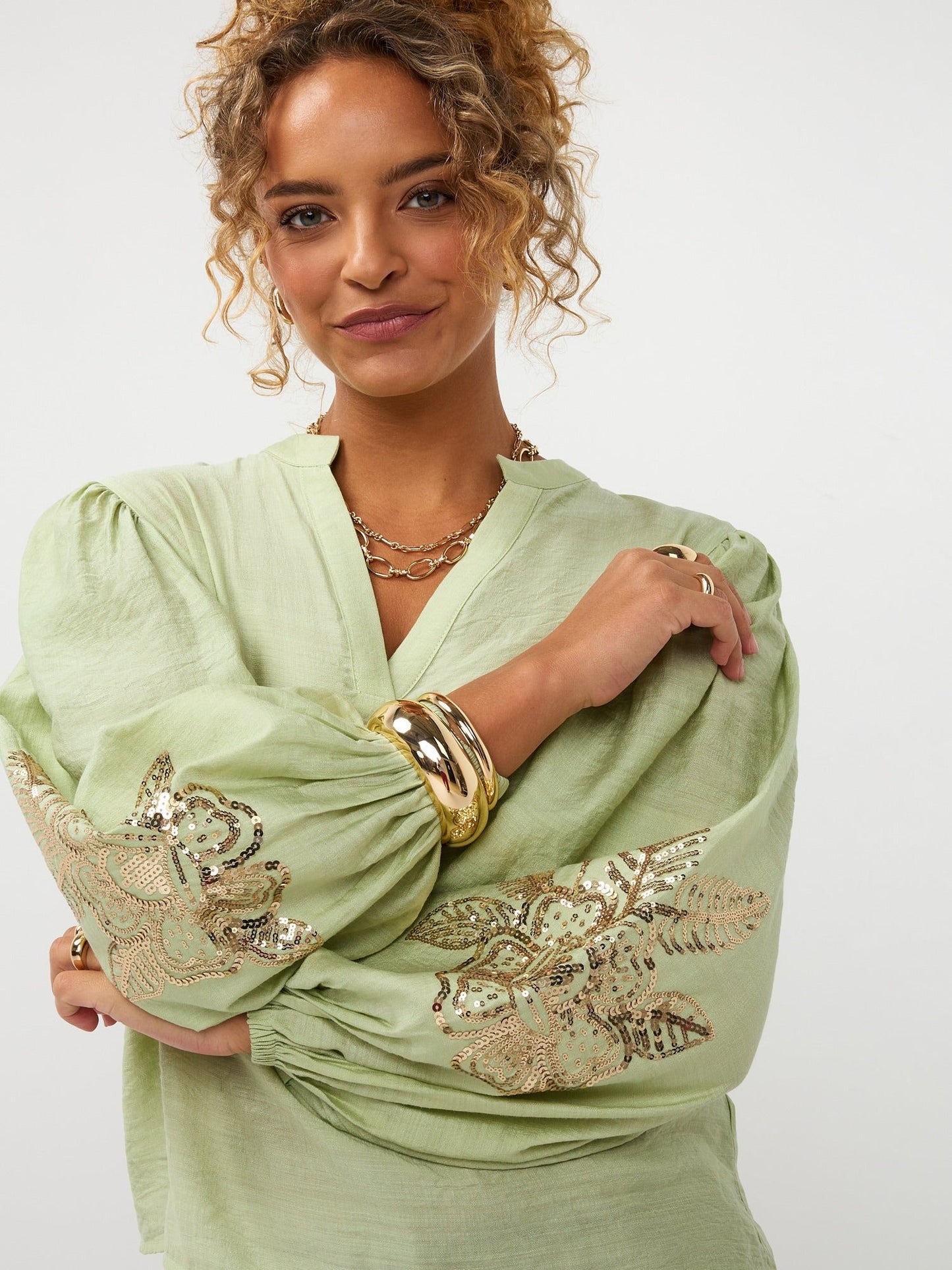 Ydence | Blouse Rose | Soft green