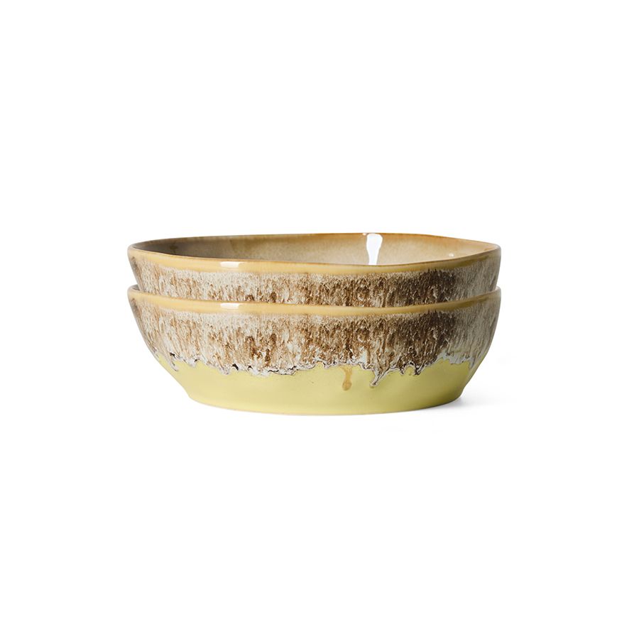 PRE-ORDER - HKLIVING - 70s ceramics: Pasta borden set van 2 - Custard