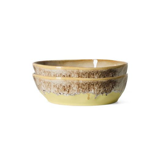 PRE-ORDER - HKLIVING - 70s ceramics: Pasta borden set van 2 - Custard