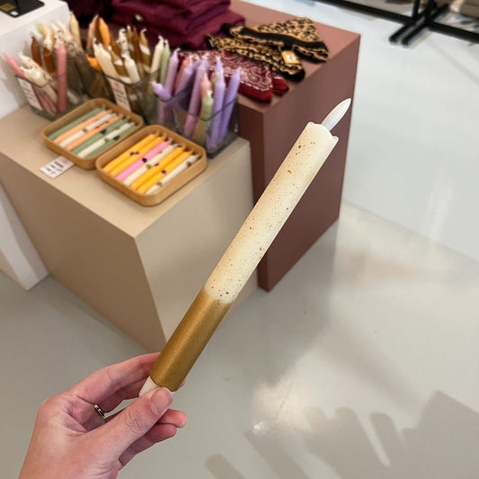 Led kaars - Dip dye Goud/gebroken wit/spetters