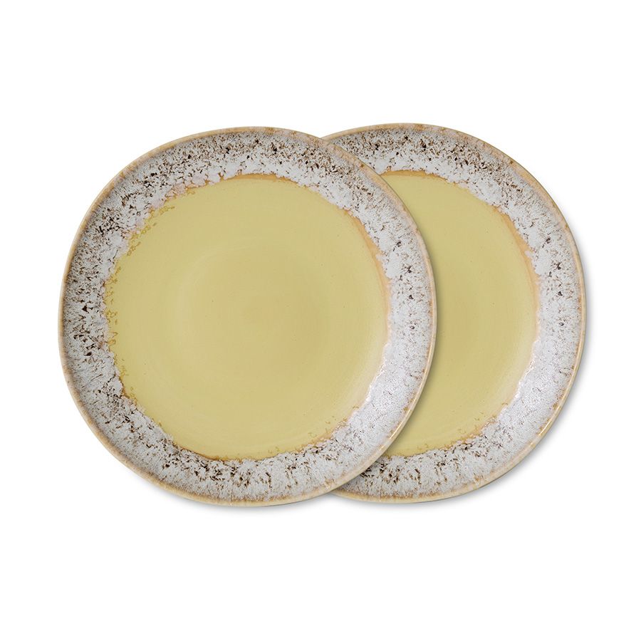 PRE-ORDER - HKLIVING - 70s ceramics: Side plates set van 2 - Custard